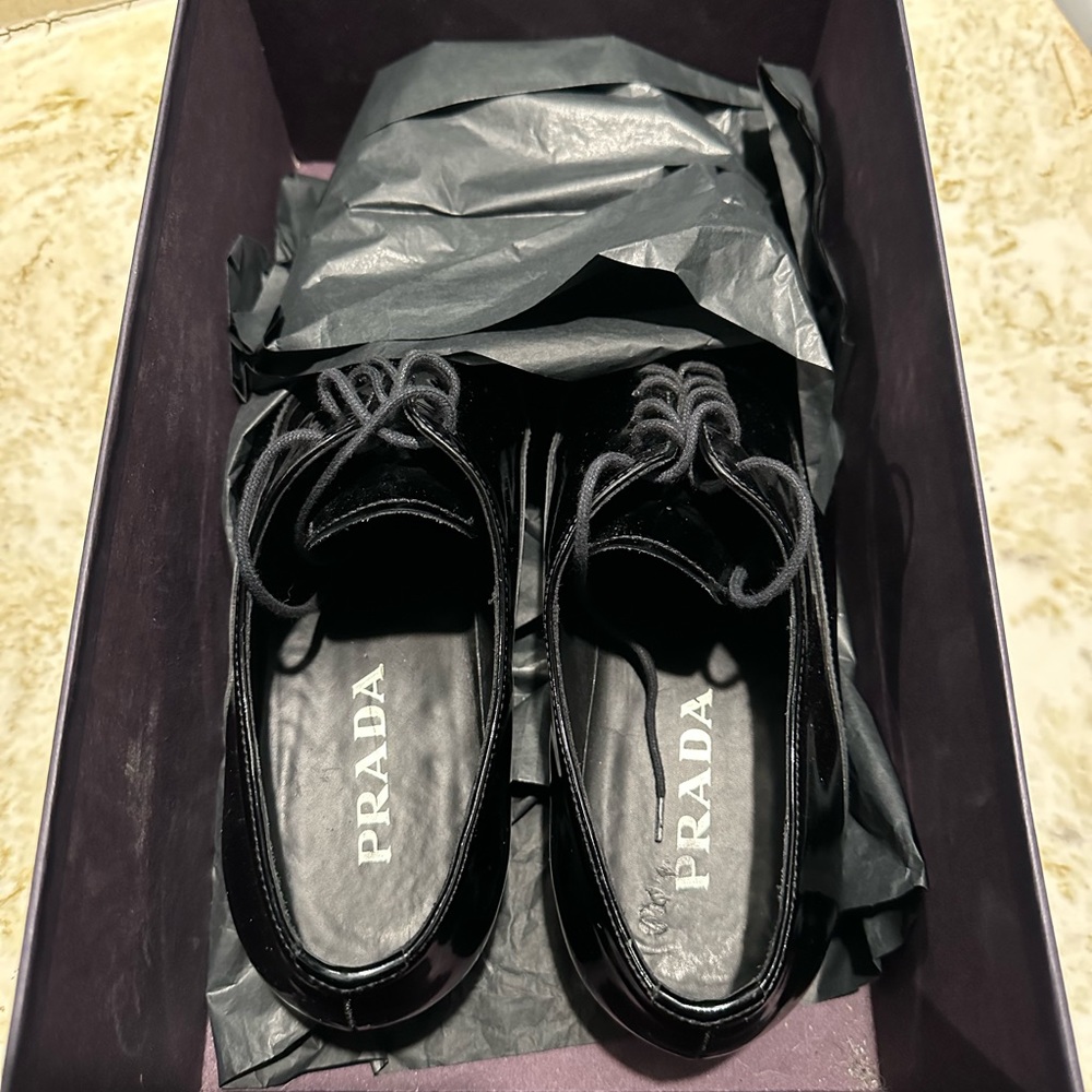 Prada Brushed Leather Laced Oxford Shoes
